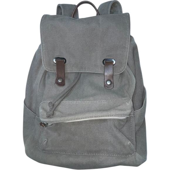 Everlane Gray Canvas Backpack with Brown Leather Trim